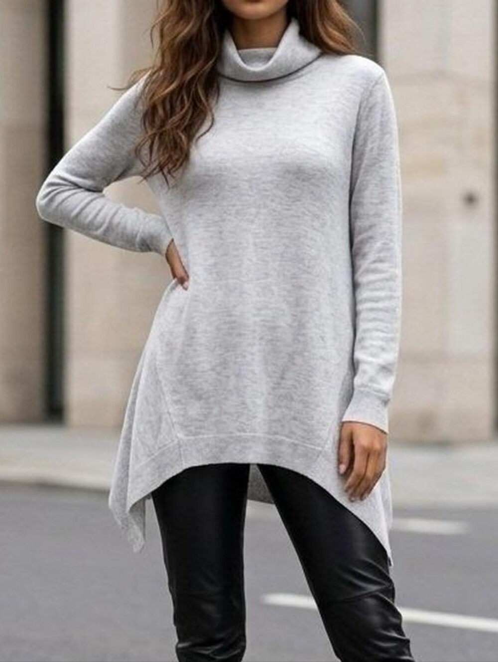 Chico's Gray Drapey Asymmetrical Hemline Cashmere Blend Sweater Jumper 2 / L